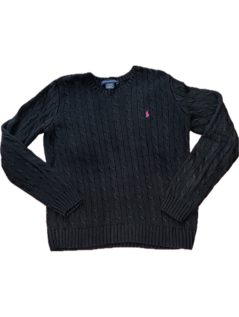 Ralph Lauren Sport Black Cable Knit Crewneck Sweater XL